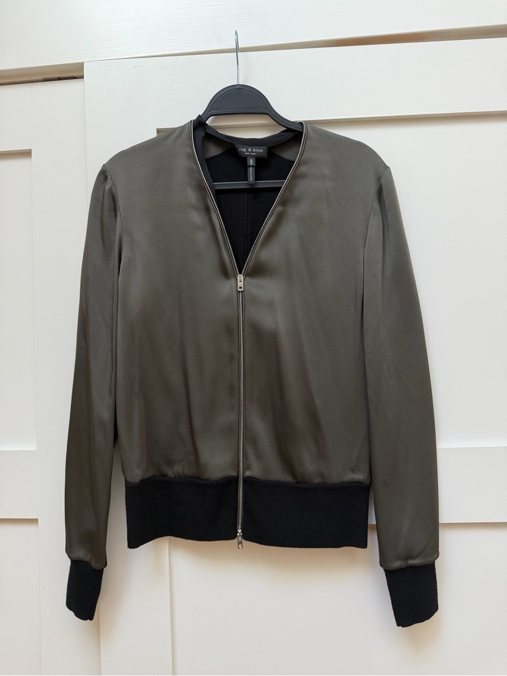 rag & bone Olive Bomber Jacket with Black Ribbed Trim